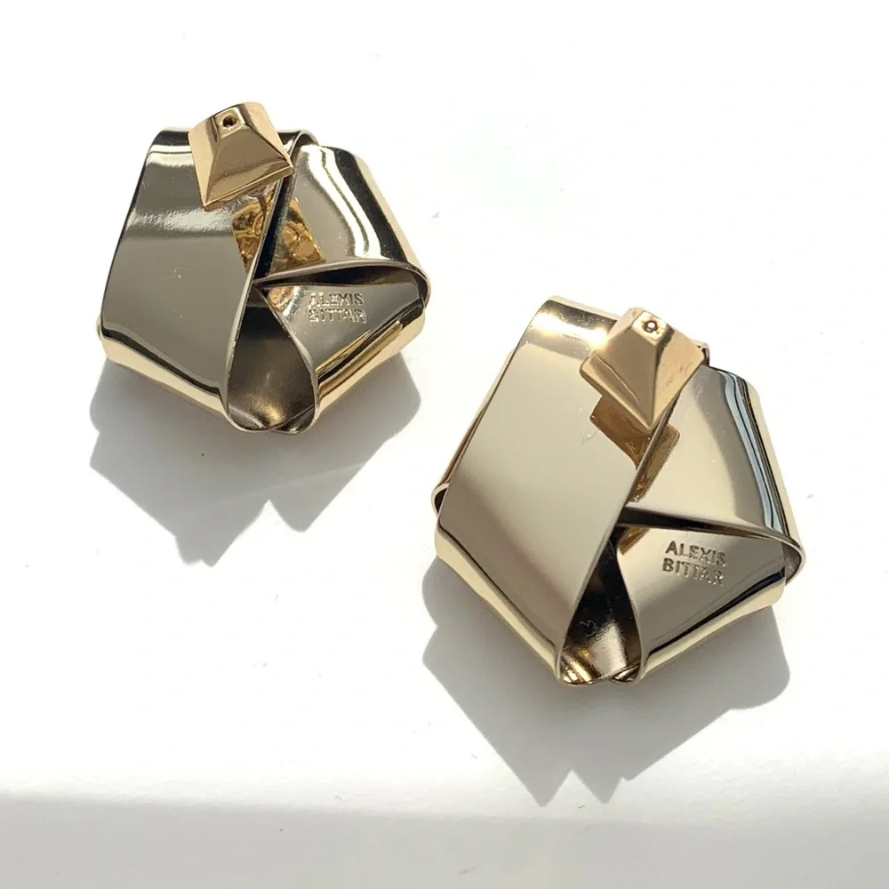 ALEXIS BITTAR • Roxbury Satin Brushed Gold Folded Metal Ribbon Post Earrings - Picture 3 of 12